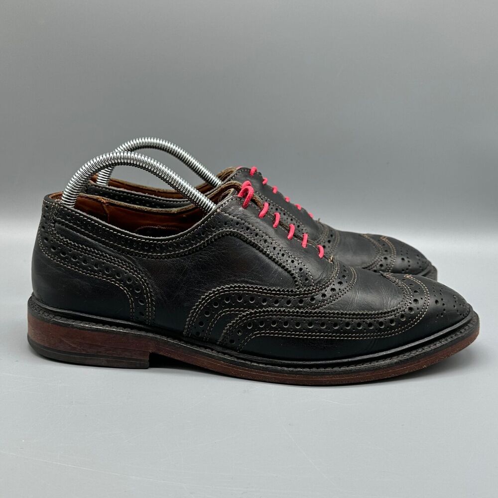 Allen Edmonds McTavish Men's Size 8 Oxford Wingtip Dress Shoes Black Red Laces